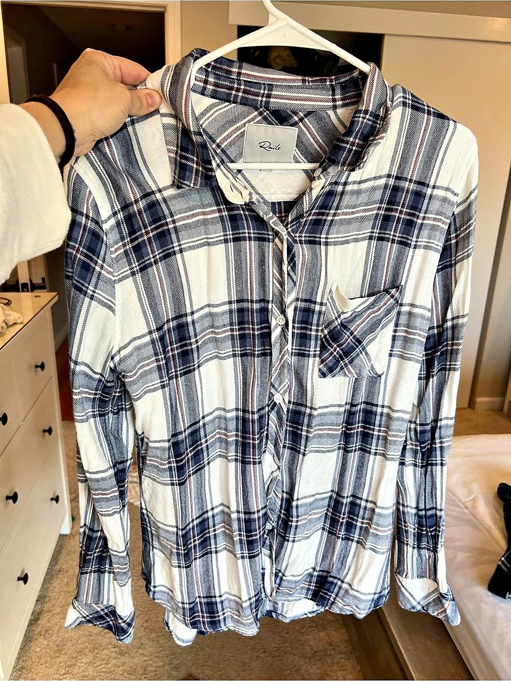 Rails Hunter Plaid Button-Down Shirt White & Blue Medium
